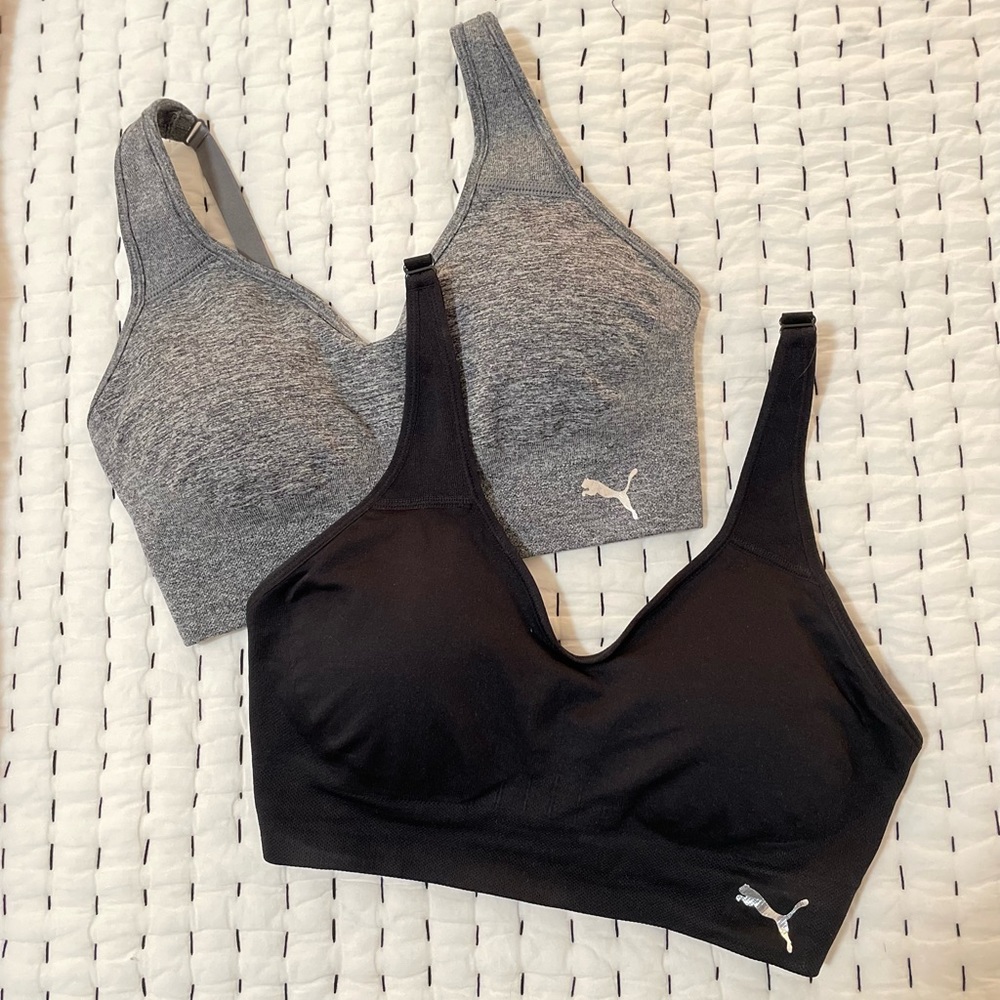 2 New Puma Sport Bras, black and gray